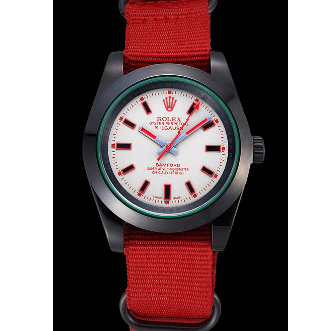 Aaa replica watch Nylon 622002 Red Milgauss Strap Rolex Bamford 0715
